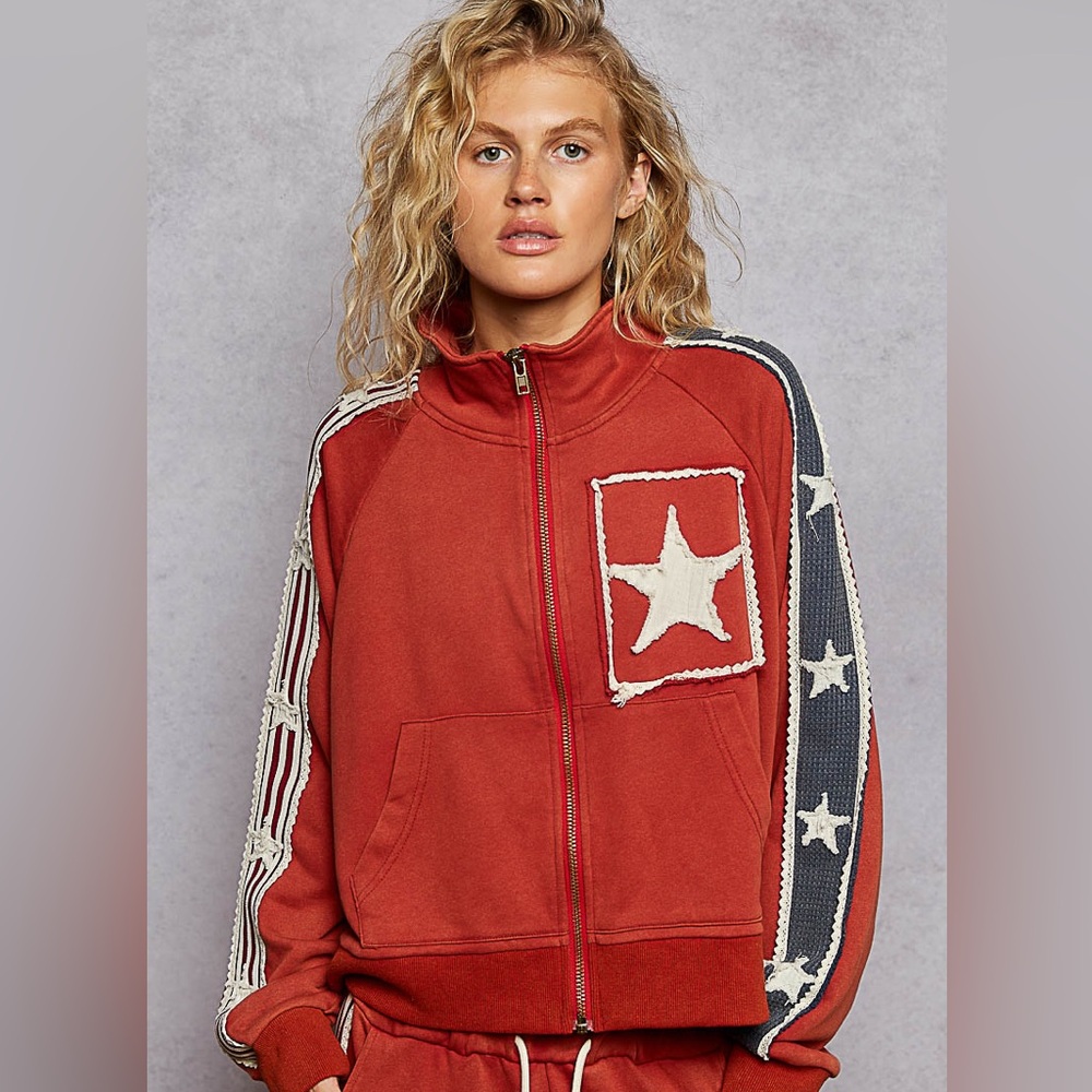 NWOT POL -Women's Mineral Wash Red Star Jacket and Pants set